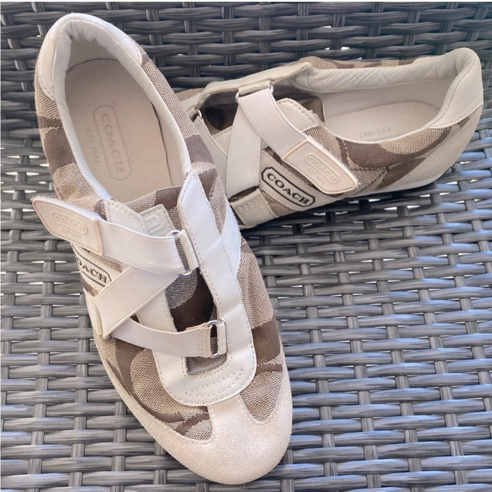 Coach Women’s Kyra Velcro Close Sneakers White, tan, brown. Size: 7.5 Great Used